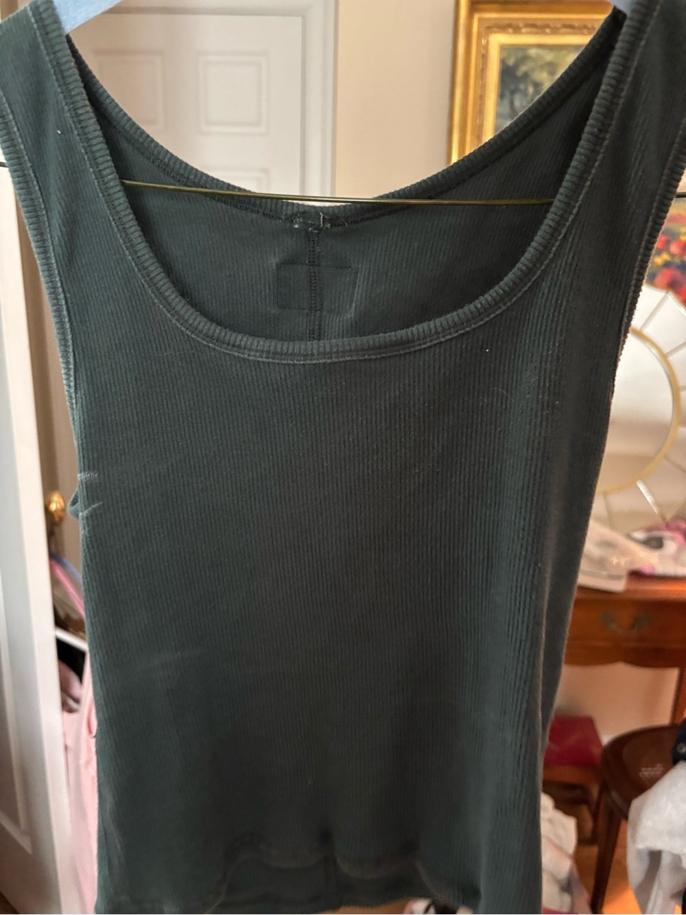 Ribbed Sleeveless Tank Top - Dark Green